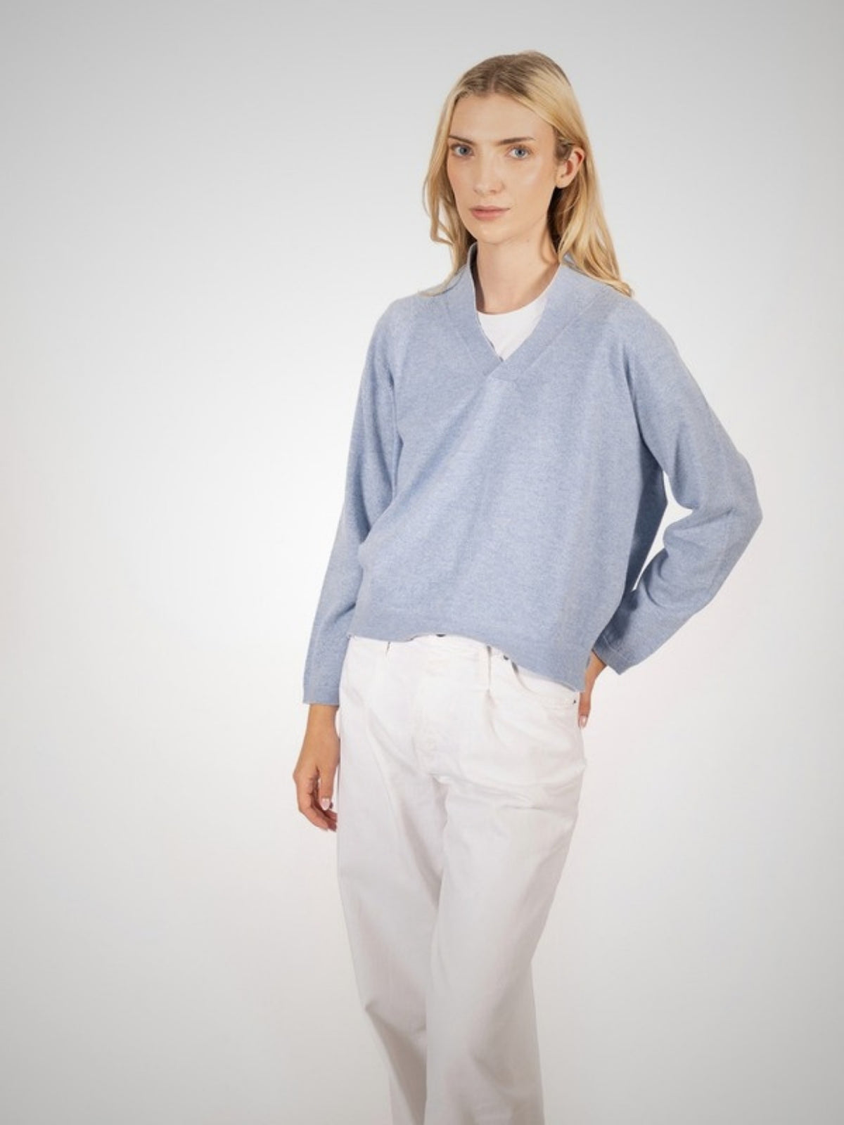 Aarti Cashmere Shawl Collar Jumper (in Stonewash) – Hawico Scotland