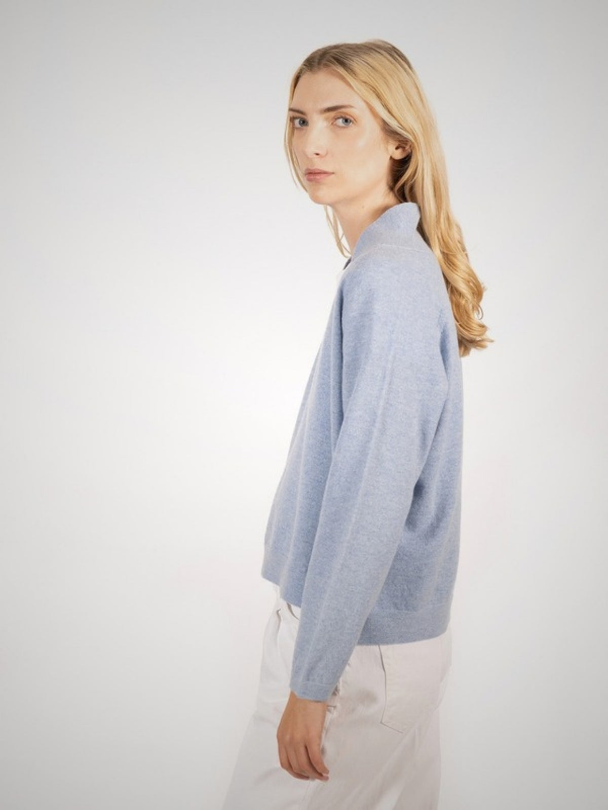 Aarti Cashmere Shawl Collar Jumper (in Stonewash) – Hawico Scotland