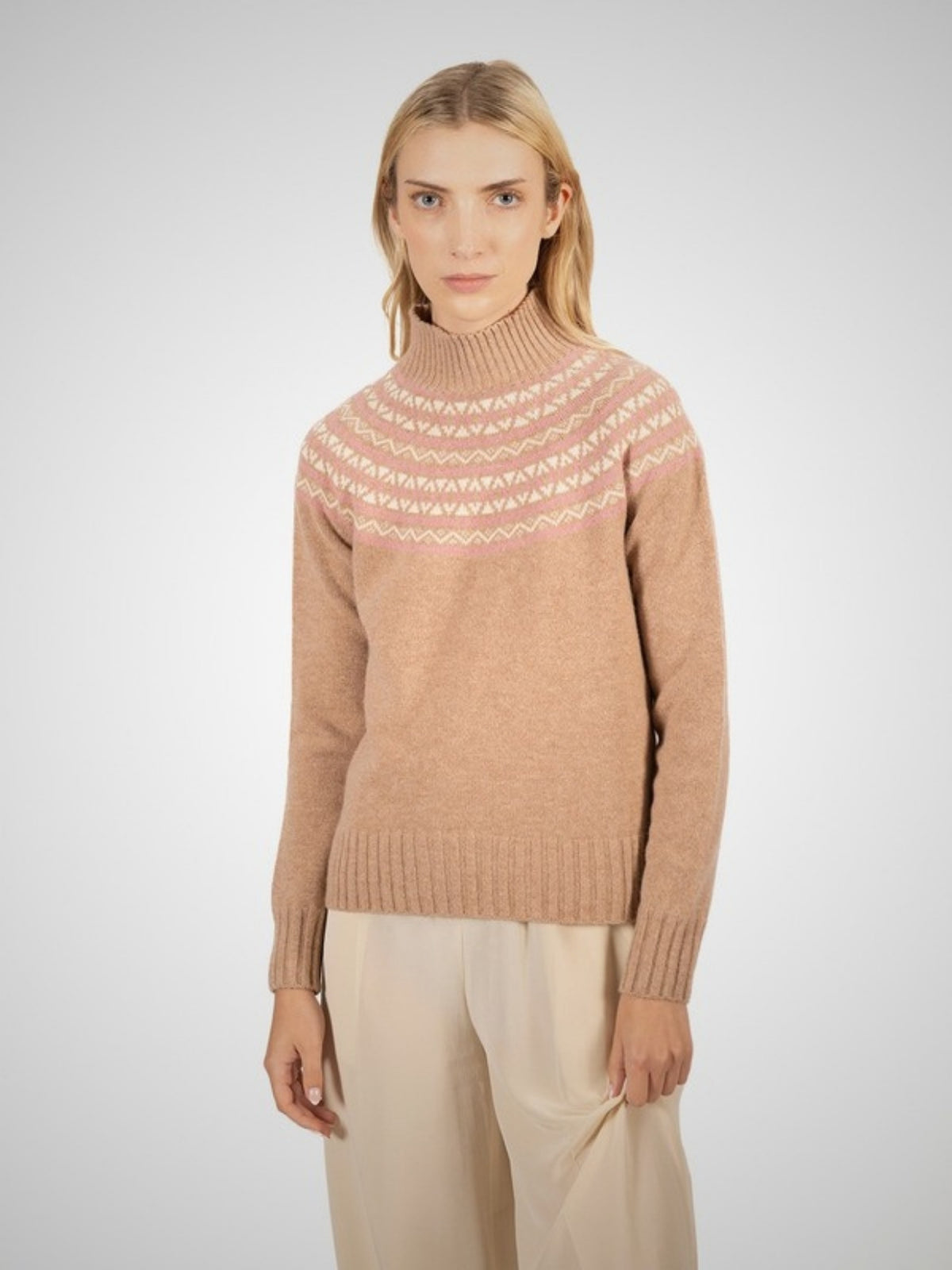 Hearthmoor Women's Fair Isle Cashmere Turtle Neck (in Taupe) – Hawico Scotland