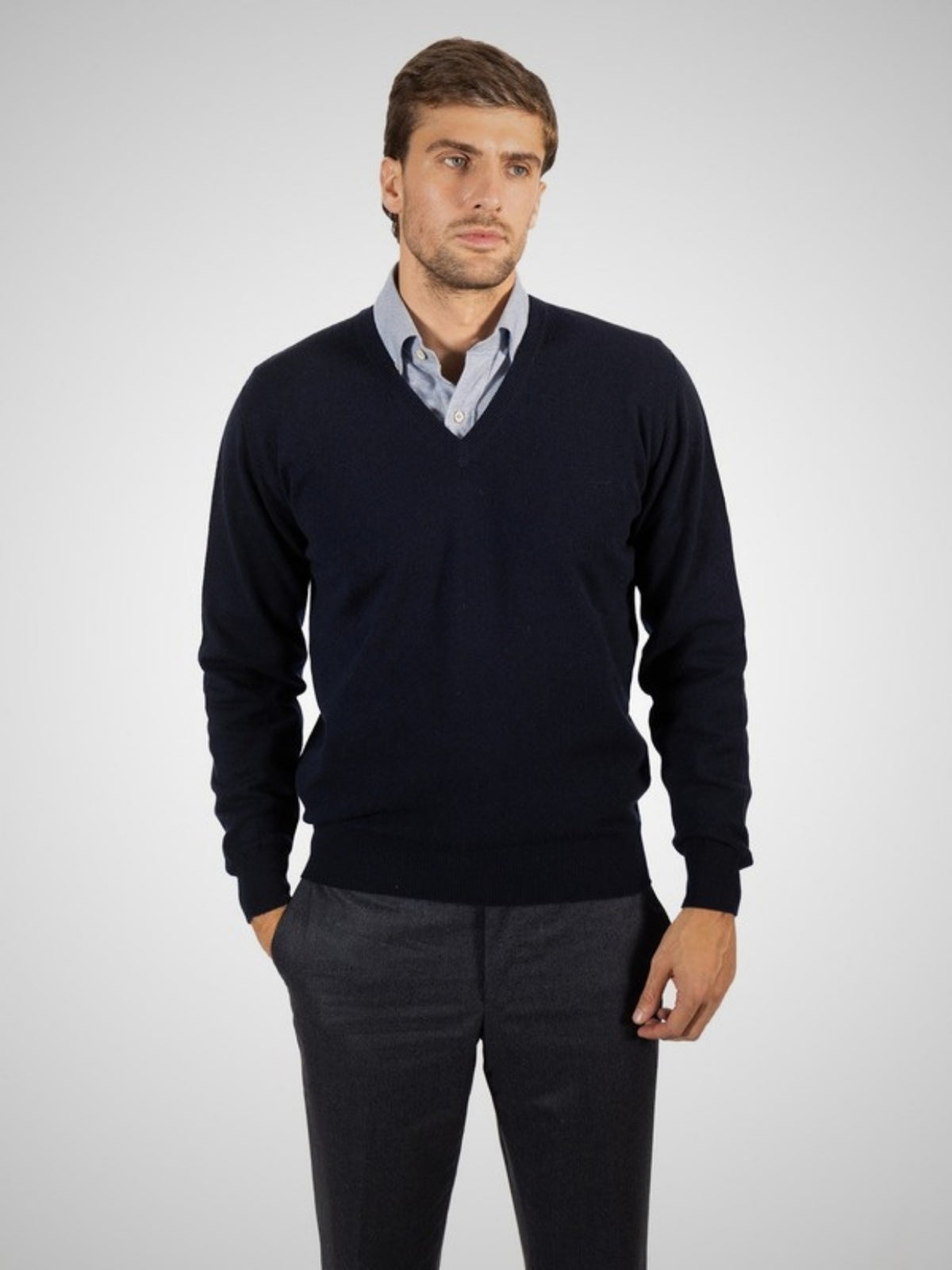 Pedro Men's Classic Cashmere V Neck Jumper (in New Navy) – Hawico Scotland