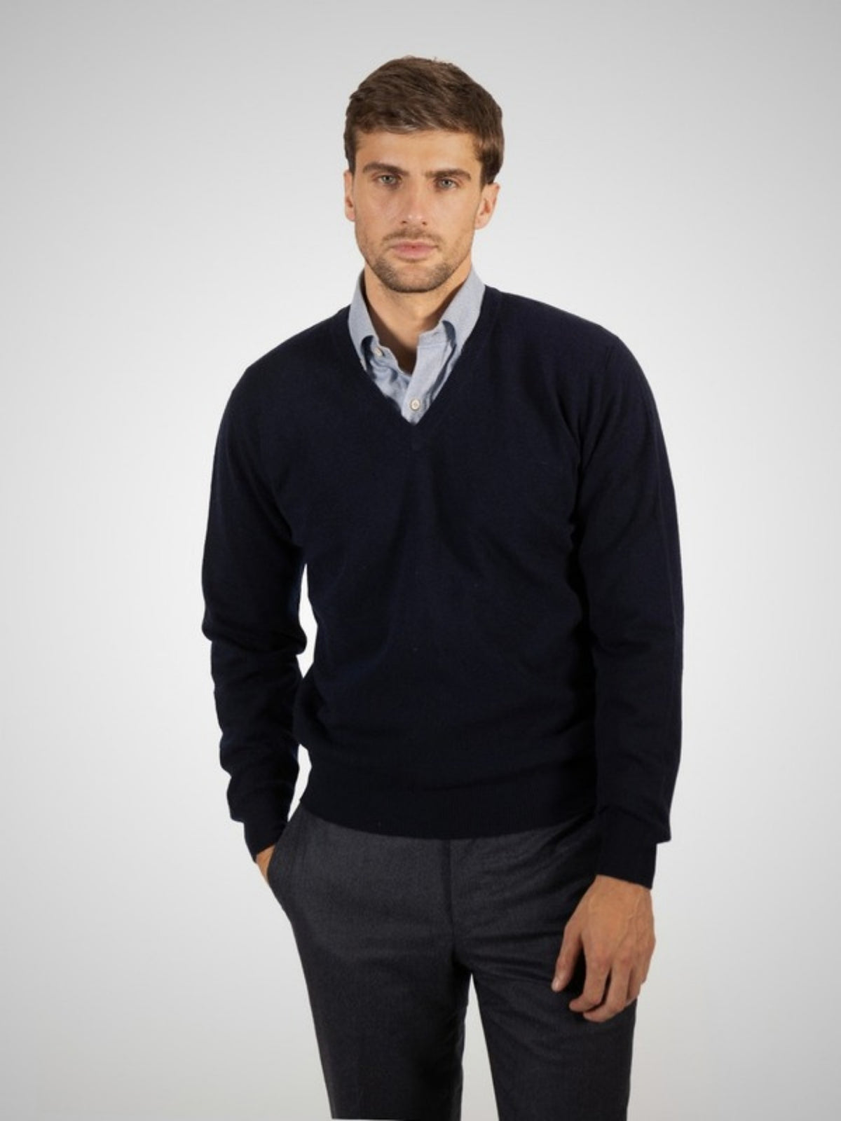Pedro Men's Classic Cashmere V Neck Jumper (in New Navy) – Hawico Scotland