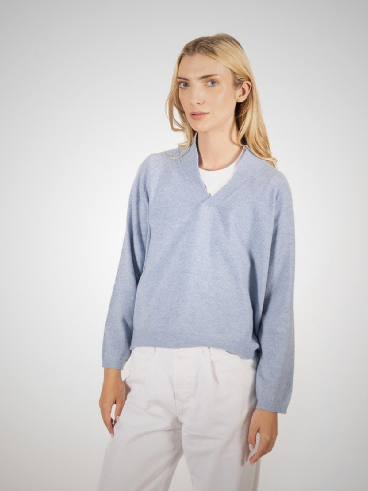 Aarti Cashmere Shawl Collar Jumper (in Stonewash) – Hawico Scotland