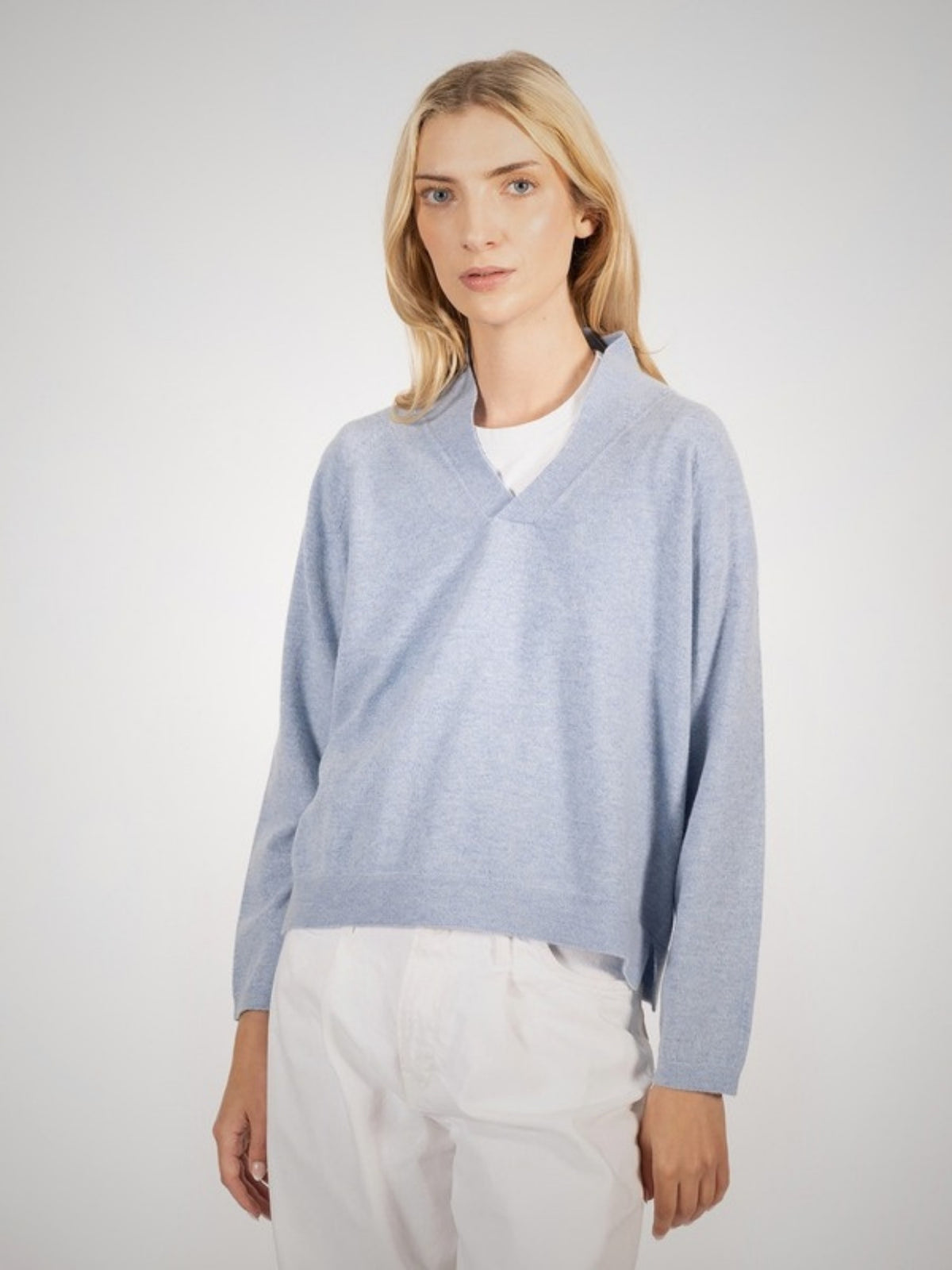 Aarti Cashmere Shawl Collar Jumper (in Stonewash) – Hawico Scotland