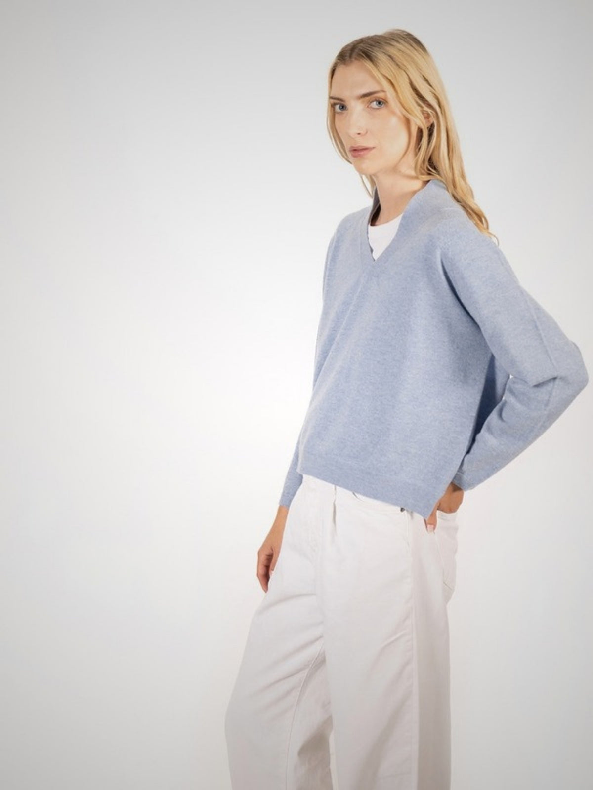 Aarti Cashmere Shawl Collar Jumper (in Stonewash) – Hawico Scotland
