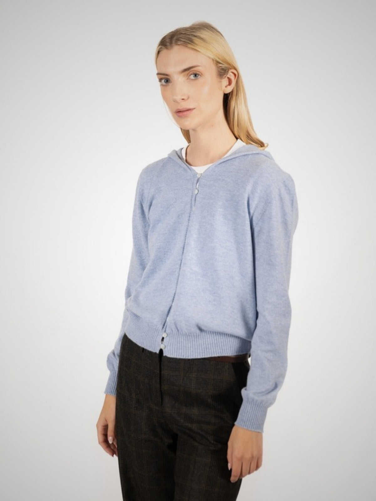 Anaya Cropped Cashmere Hoody (in Stonewash) – Hawico Scotland