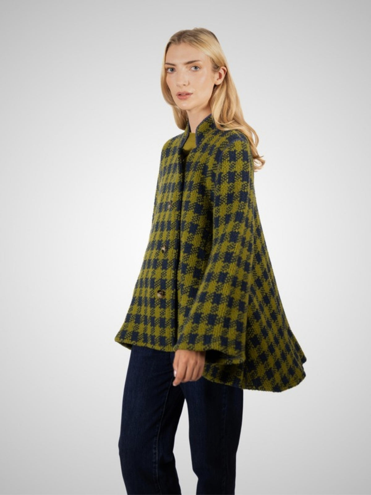 Eldrid Women's Wool Boucle Check Swing Coat (in Olive/Navy) – Hawico Scotland