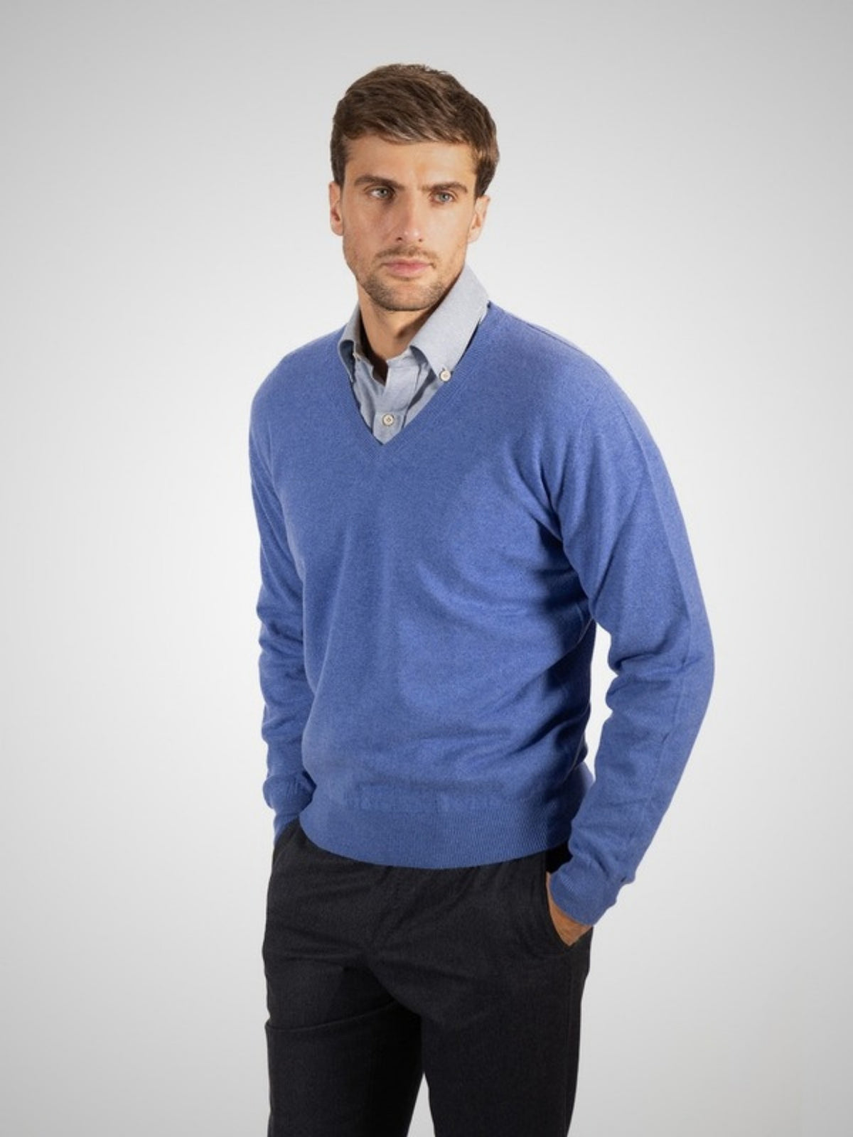 Pedro Men's Classic Cashmere V Neck Jumper (in Pacific Blue) – Hawico Scotland
