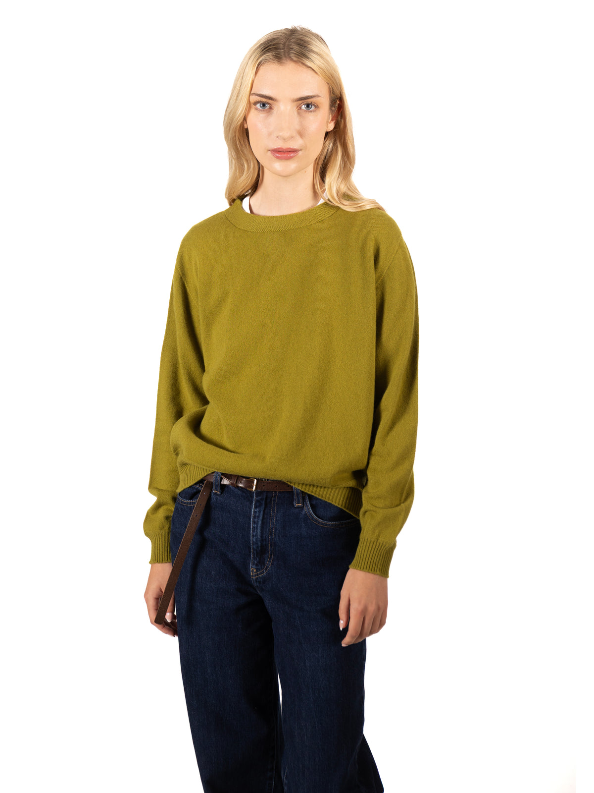 Hawico ladies loose fit crew neck sweater in olive green